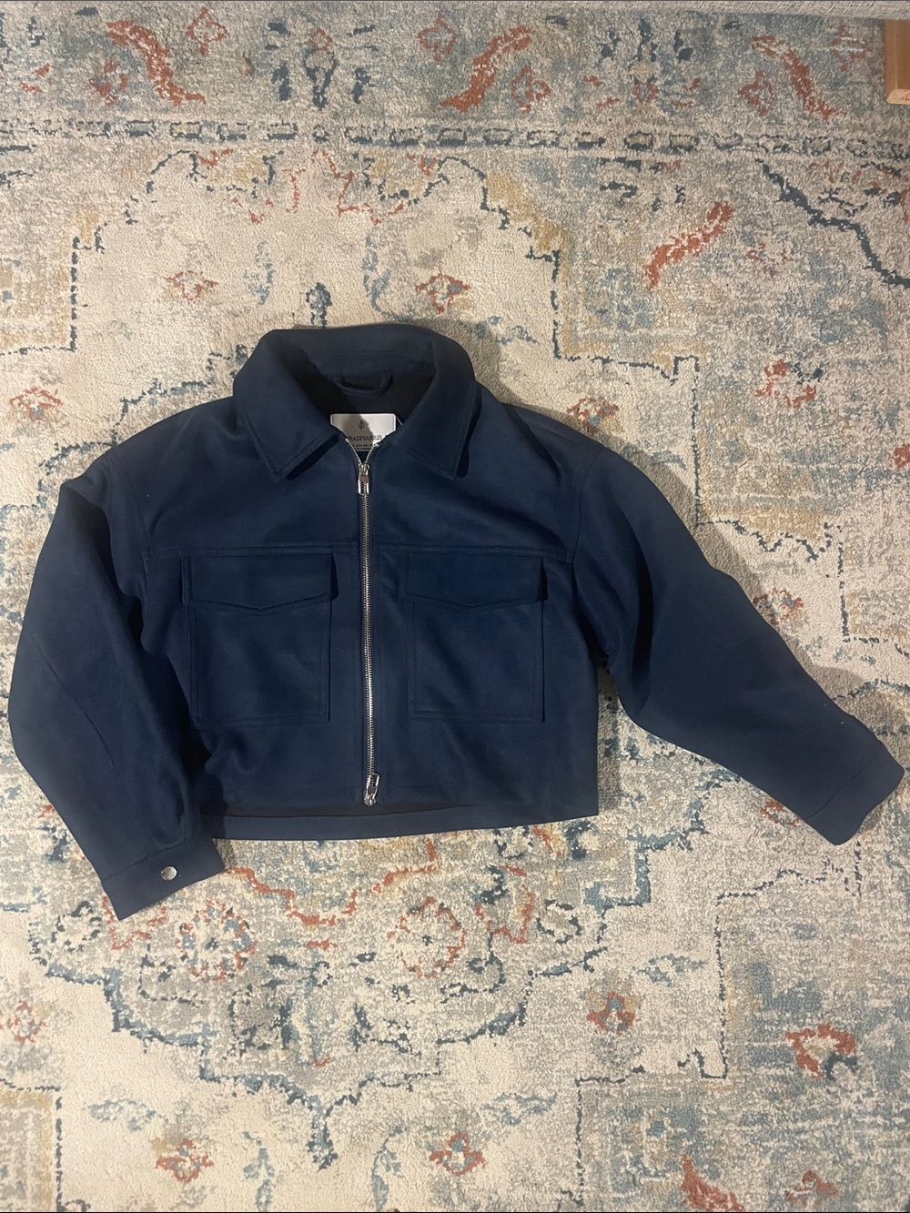 Stradivarius - Navy Blue Cropped Suede Jacket